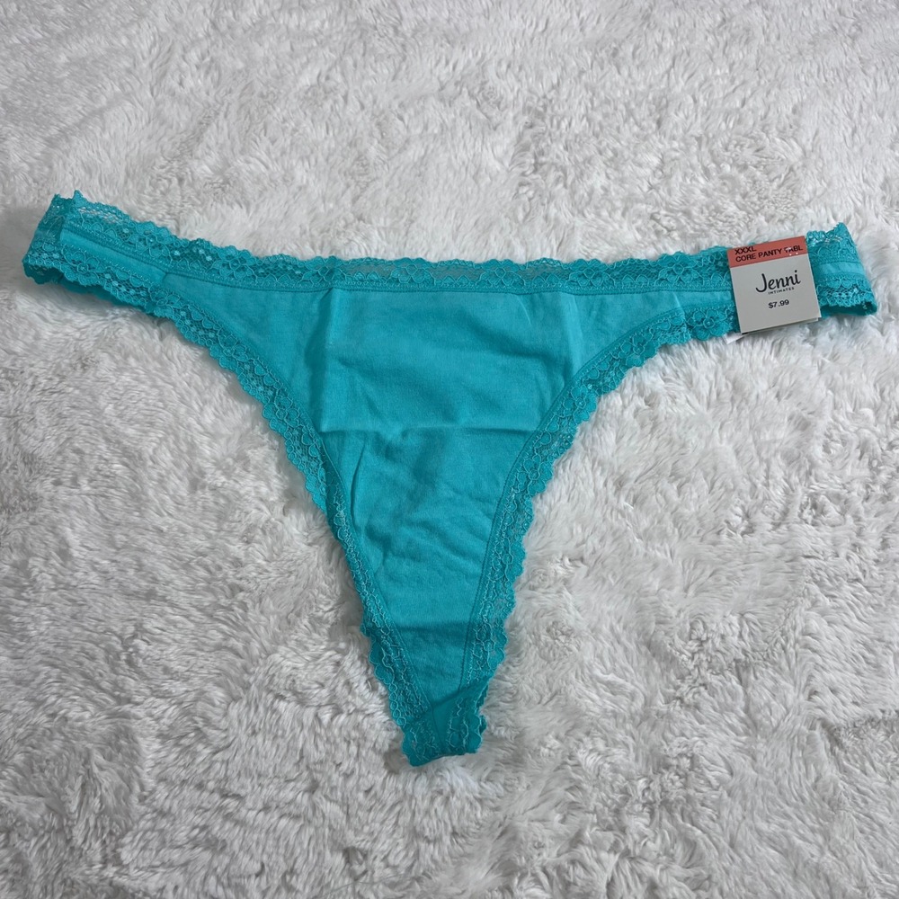 Jenni Intimates Women's Ocean Aqua Lace Trim Thong Panty Size XXXL 100110139 NWT
